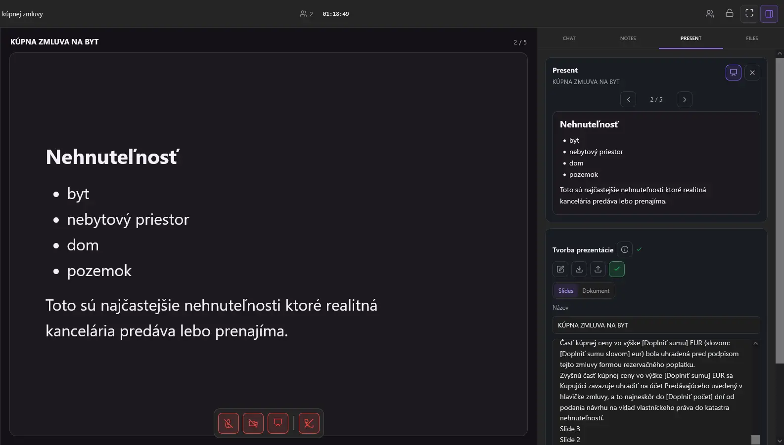 Slide prezentovaný na hlavnej ploche pracovného hovoru arlenCALL