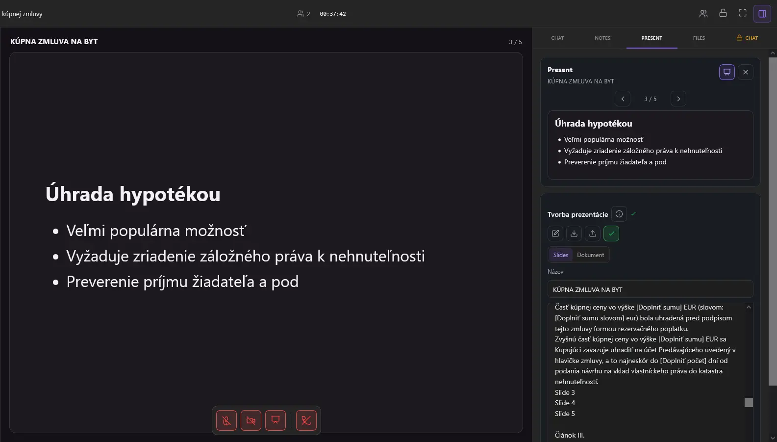 Odkazy na slidy vložené priamo v textovej časti dokumentu